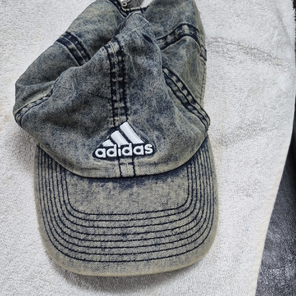 Adidas Distressed Denim Cap with White Logo